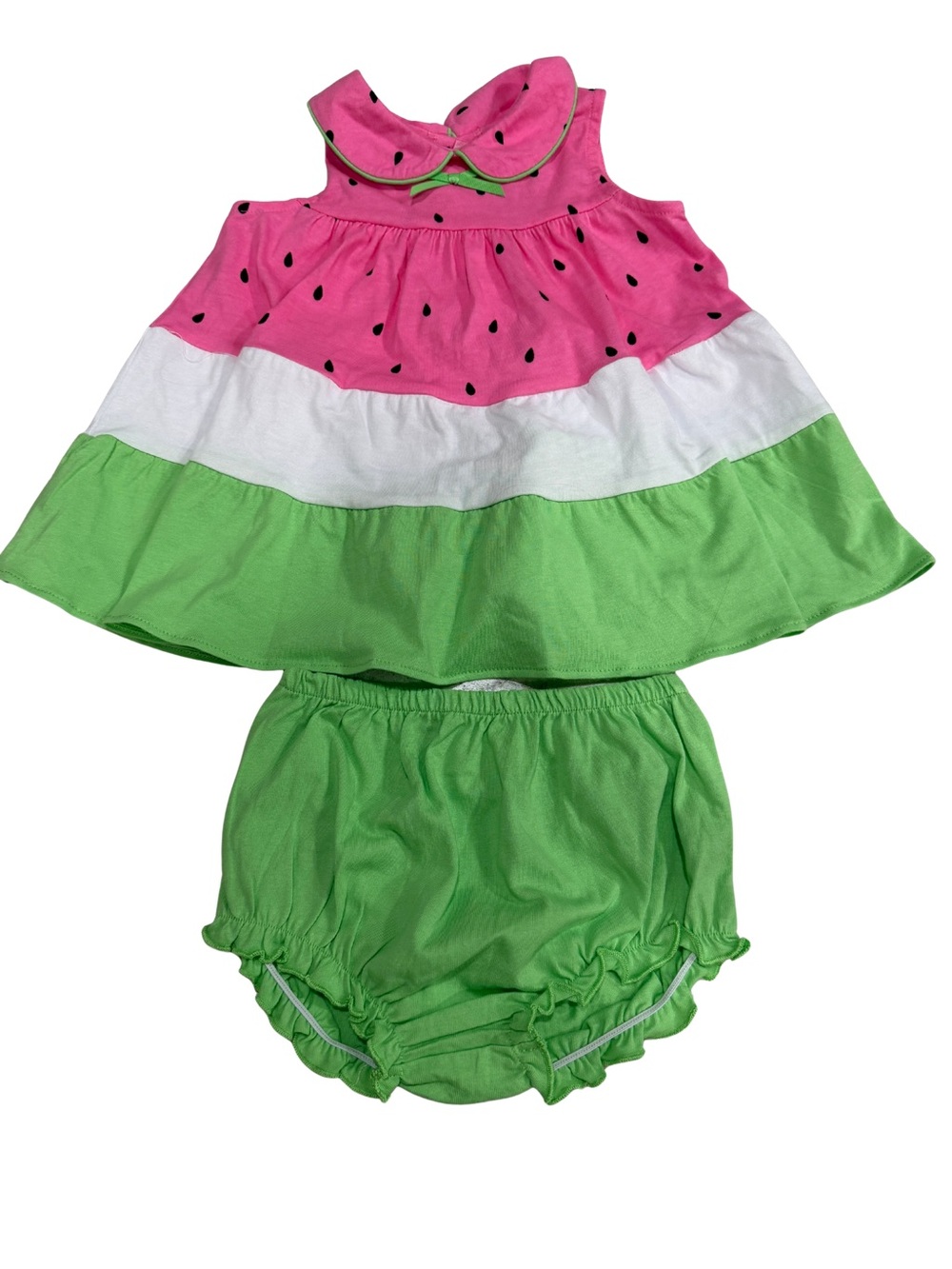 Good Lad Watermelon Tiered Dress & Green Bloomers - Pink Green